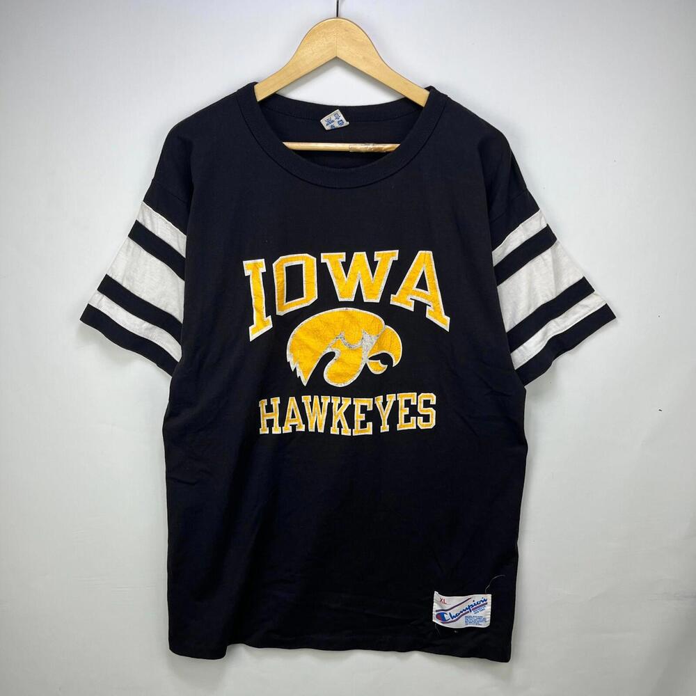 Vintage 80s Champion Iowa Hawkeyes T Shirt XL Black Gold